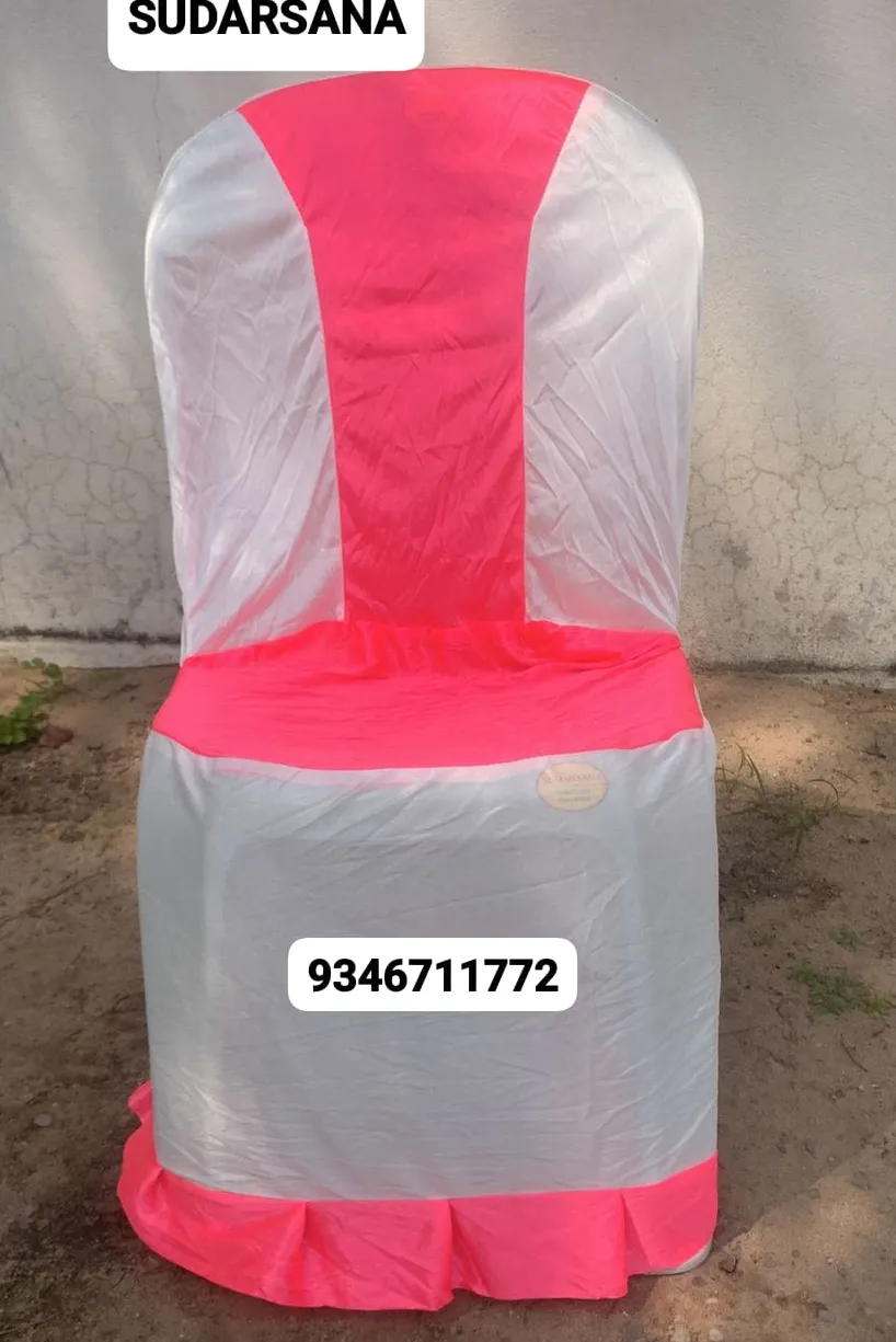 Wedding chair cover with pink sash